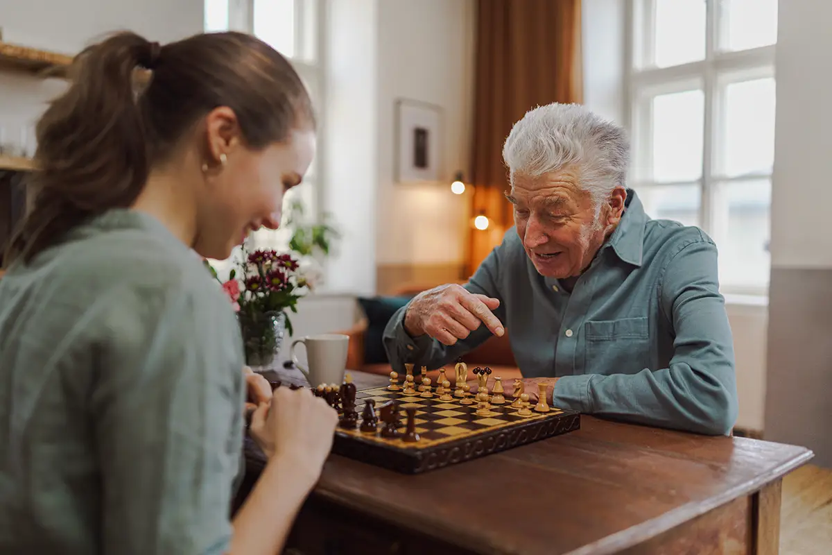 A senior couple smiling